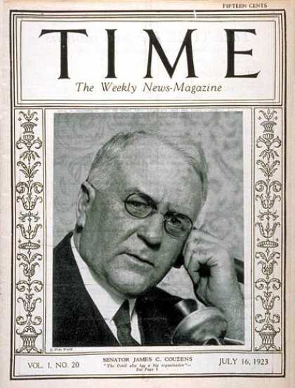Time - Senator James Couzens - July 16, 1923 - Congress - Senators - Politics