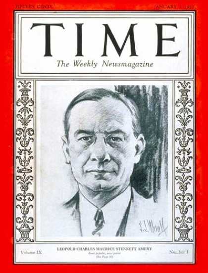 Time - Leopold C. Amery - Jan. 3, 1927 - Great Britain - Politics