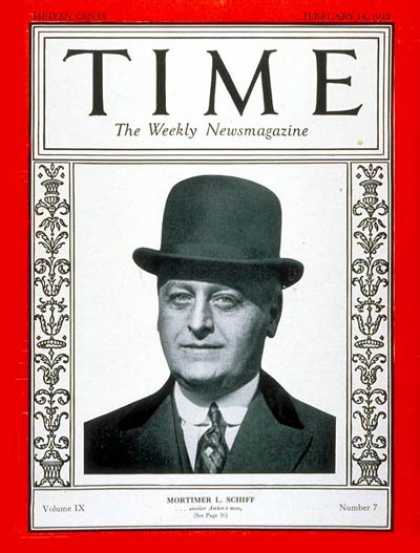 Time - Mortimer L. Schiff - Feb. 14, 1927 - Finance - Business