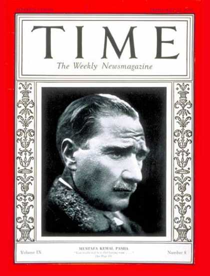 Time - Mustafa Kemal Pasha - Feb. 21, 1927 - Ataturk - World War I - Turkey - Military