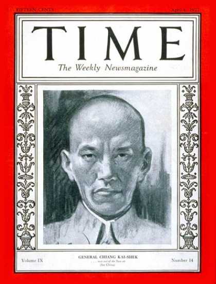 Time - Chiang Kai-shek - Apr. 4, 1927 - China