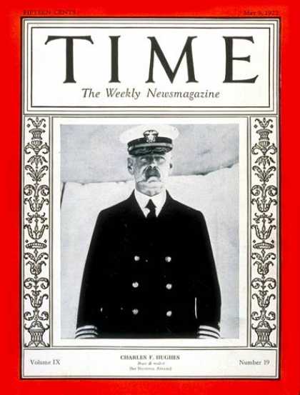 Time - Admiral Charles Hughes - May 9, 1927 - Admirals - Navy - Military