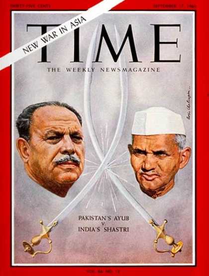 Time - Ayub Khan, Lal Bahadur Shastri - Sep. 17, 1965 - Pakistan - India