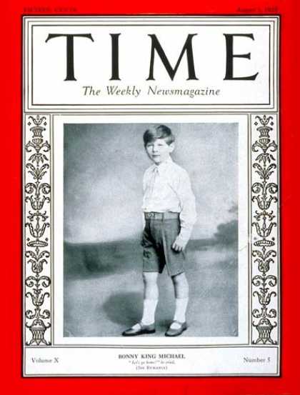 Time - King Michael I - Aug. 1, 1927 - Royalty - Romania