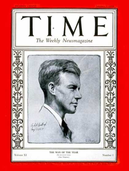 Time - Charles Lindbergh, Man of the Year - Jan. 2, 1928 - Charles Lindbergh - Person o