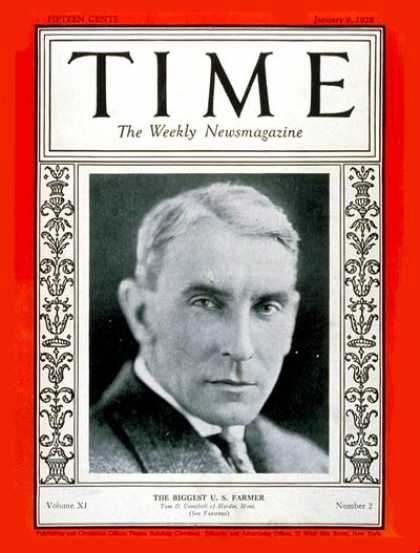 Time - Thomas Campbell - Jan. 9, 1928 - Farmers - Agriculture - Business