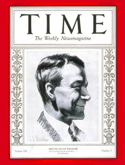 Time - Melvin A. Traylor - July 30, 1928 - M. A. Traylor - Business - Finance - Politic