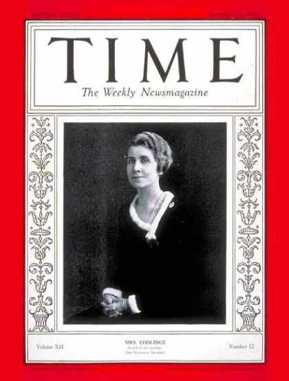 Time - Mrs. Calvin Coolidge - Sep. 17, 1928 - First Ladies