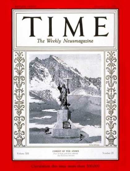 Time - Christ of the Andes - Dec. 17, 1928 - Religion - Christianity