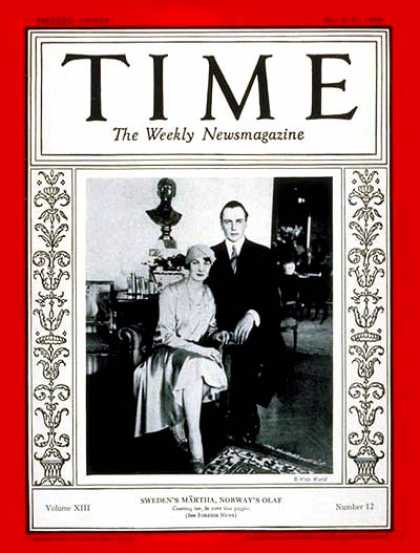 Time - Crown Prince Olaf and Princess Mï¿½rtha - Mar. 25, 1929 - Royalty - Norway
