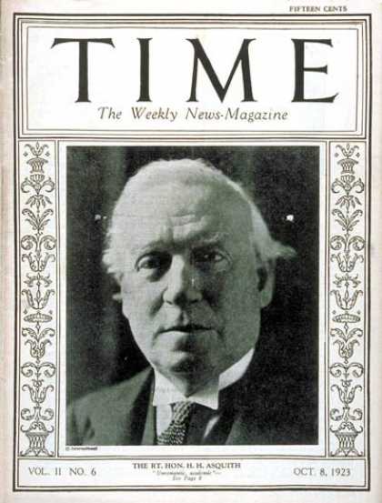 Time - Herbert H. Asquith - Oct. 8, 1923 - Great Britain