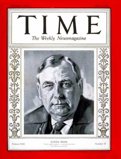 Time - Harlan F. Stone - May 6, 1929 - Supreme Court - Law