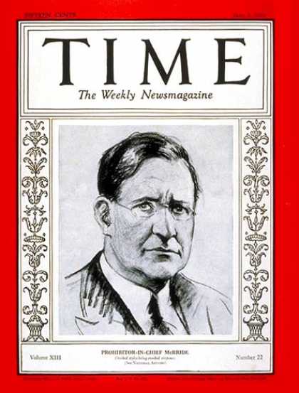 Time - Francis S. McBride - June 3, 1929 - Prohibition