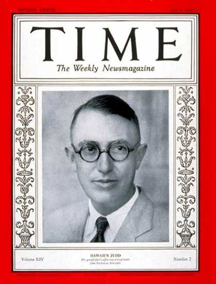Time - Governor Lawrence Judd - July 8, 1929 - Governors - Hawaii - Health & Medicine -