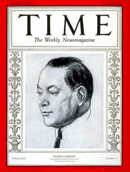 Time - David Sarnoff - July 15, 1929 - Television - Radio - NBC - RCA - Broadcasting