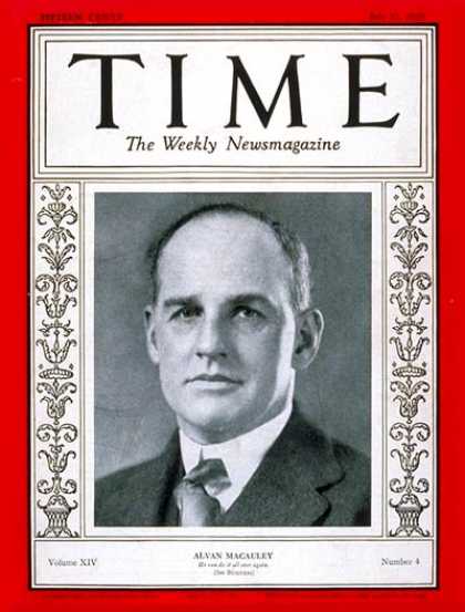 Time - Alvan Macauley - July 22, 1929 - Cars - Automotive Industry - Transportation