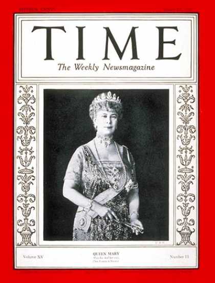 Time - Queen Mary - Mar. 17, 1930 - Royalty - Great Britain