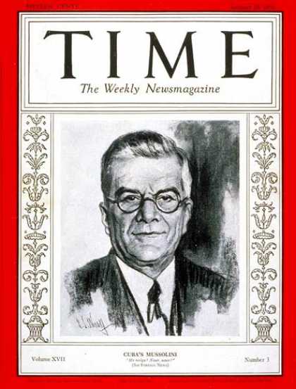 Time - Gerardo Machado - Jan. 19, 1931 - Cuba - Latin America