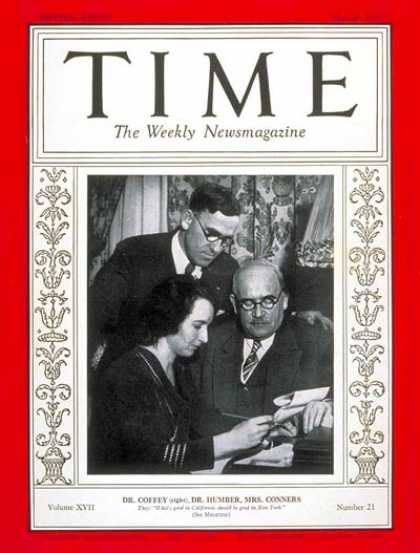 Time - Drs. Coffey, Humber & Mrs. Conners - May 25, 1931 - Cancer - Medical Research -