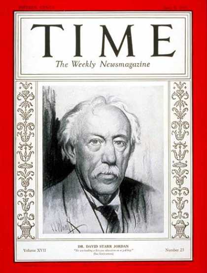 Time - Dr. David S. Jordan - June 8, 1931 - Health & Medicine