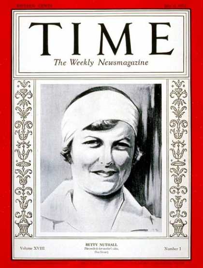 Time - Betty Nuthall - July 6, 1931 - Tennis - Sports