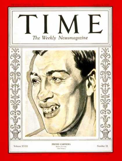 Time - Primo Carnera - Oct. 5, 1931 - Boxing - Italy - Sports