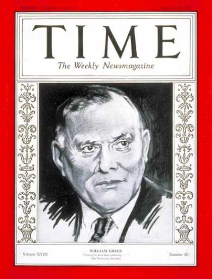Time - William Green - Oct. 19, 1931 - Employment - Labor Unions