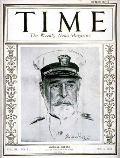 Time - Admiral Edward Eberle - Feb. 4, 1924 - Admirals - Navy - Military