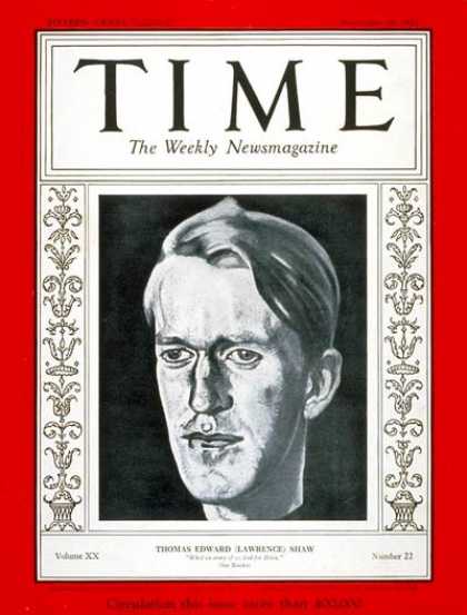 Time - T.E. Lawrence - Nov. 28, 1932 - Middle East - Books - Great Britain