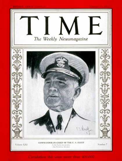 Time - Admiral Richard Leigh - Feb. 13, 1933 - Admirals - Navy - Military