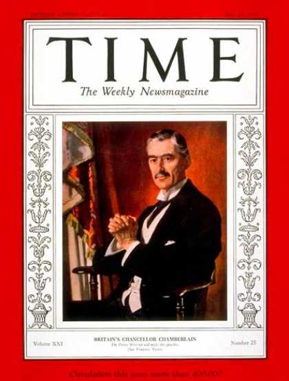 Time - Neville Chamberlain - June 19, 1933 - Great Britain - World War II - Prime Minis