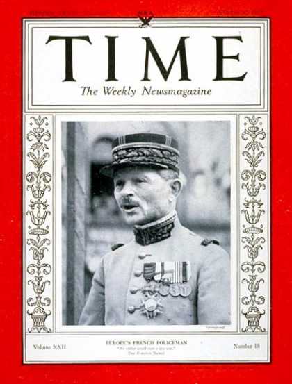 Time - General Maxim Weygand - Oct. 30, 1933 - General M. Weygand - France - Military -