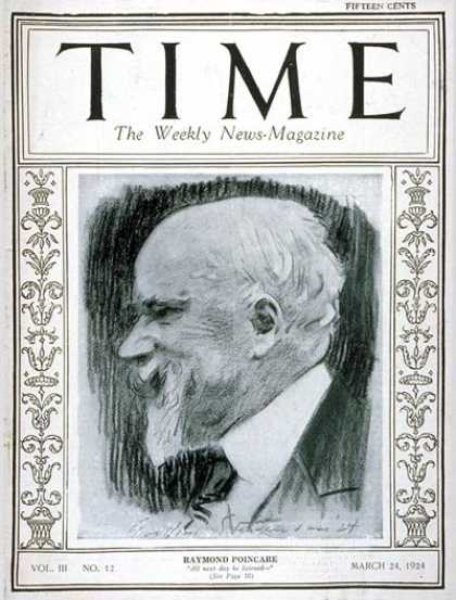 Time - Raymond Poincarï¿½ - Mar. 24, 1924 - France