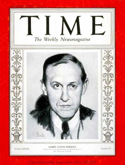 Time - Harry L. Hopkins - Feb. 19, 1934 - Harry Hopkins - Great Depression - New Deal -