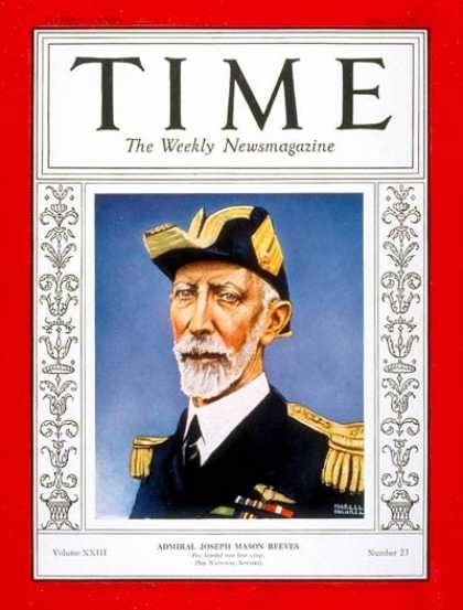 Time - Admiral Joseph Reeves - June 4, 1934 - Admirals - Navy - Aviation - Military