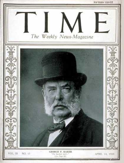Time - George F. Baker - Apr. 14, 1924 - Philanthropy - Economy