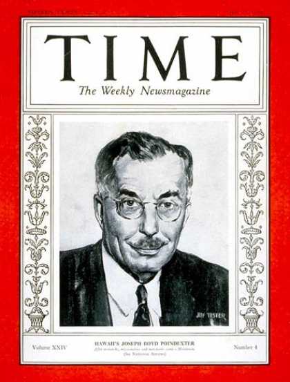 Time - Joseph B. Poindexter - July 23, 1934 - Hawaii - Governors - Politics