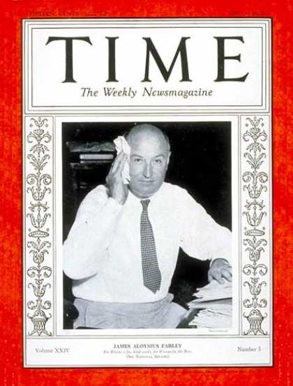 Time - James A Farley - July 30, 1934 - U.S. Postal Service - Politics
