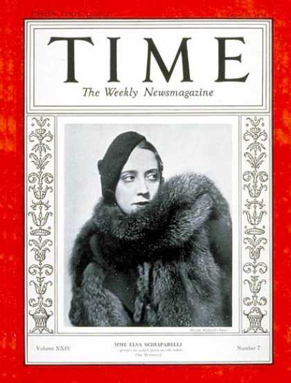 Time - Elsa Schiaparelli - Aug. 13, 1934 - Fashion