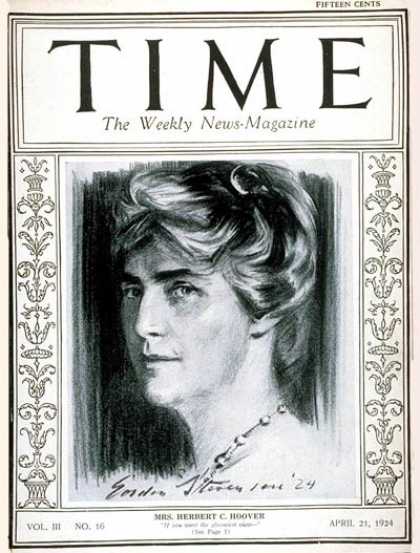 Time - Mrs. Herbert Hoover - Apr. 21, 1924 - First Ladies