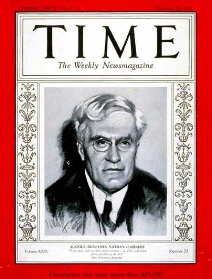 Time - Benjamin N. Cardozo - Nov. 26, 1934 - New York - Law