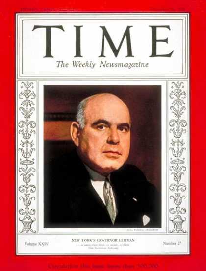 Time - Herbert H. Lehman - Dec. 31, 1934 - New York - Politics
