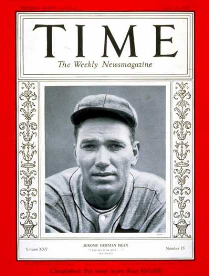 Time - Dizzy Dean - Apr. 15, 1935 - Baseball - St. Louis - Sports