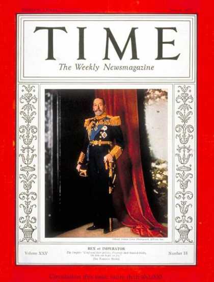 Time - King George V - May 6, 1935 - Royalty - Great Britain