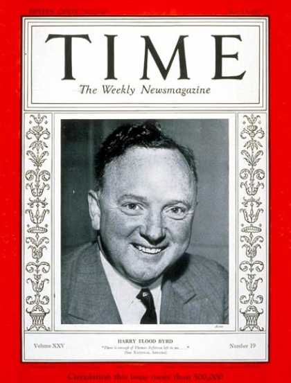 Time - Senator Harry F. Byrd - May 13, 1935 - Congress - Senators - Politics