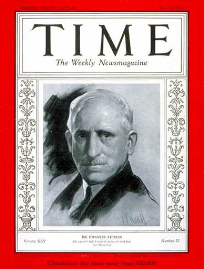 Time - Dr. Emanuel Libman - June 10, 1935 - Health & Medicine
