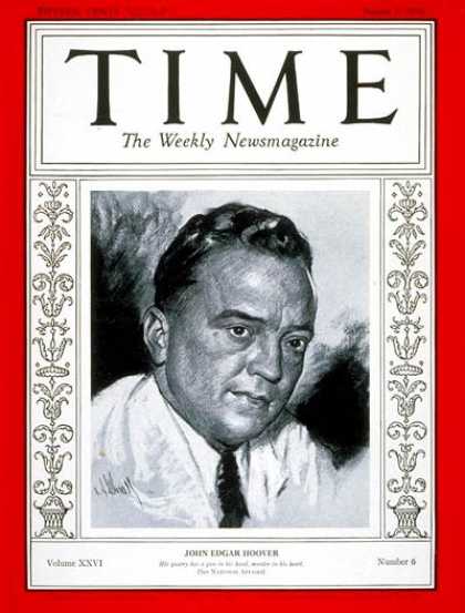 Time - J. Edgar Hoover - Aug. 5, 1935 - Law Enforcement - FBI