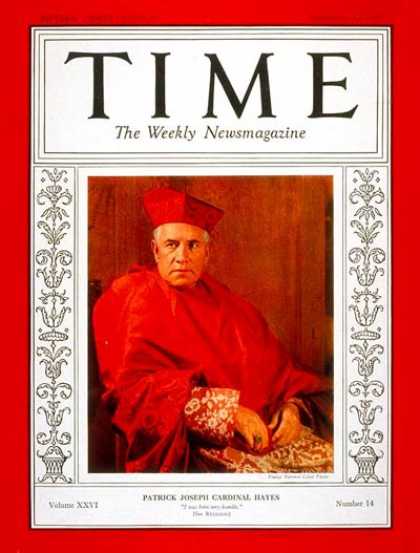 Time - Cardinal Hayes - Sep. 30, 1935 - Religion - Catholicism
