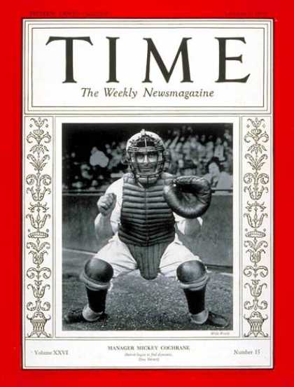 Time - Mickey Cochrane - Oct. 7, 1935 - Baseball - Detroit - Sports