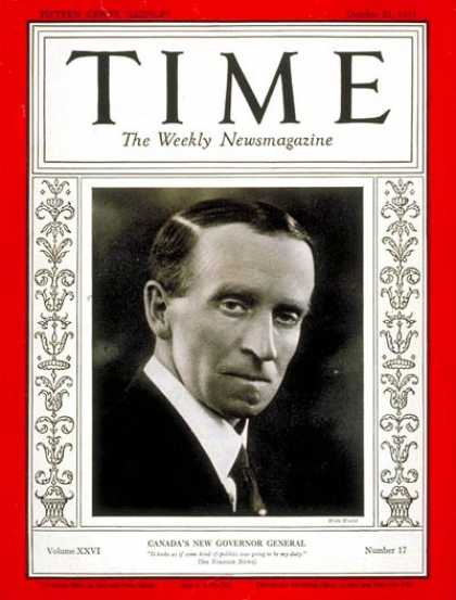 Time - Governor General John Buchan - Oct. 21, 1935 - Canada - World War II - Governors